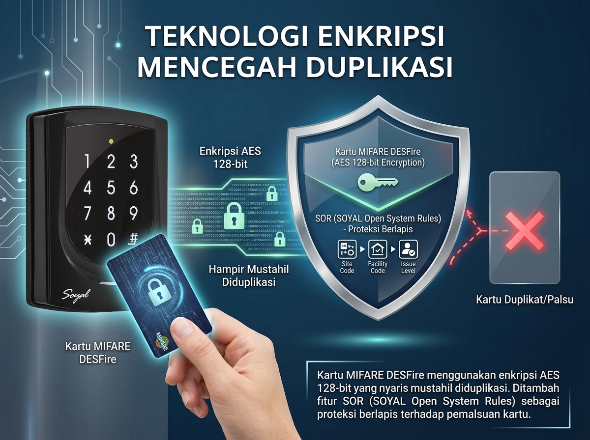 Solusi RFID Card Access Control yang menggambarkan - Teknologi Enkripsi Mencegah Duplikasi Kartu